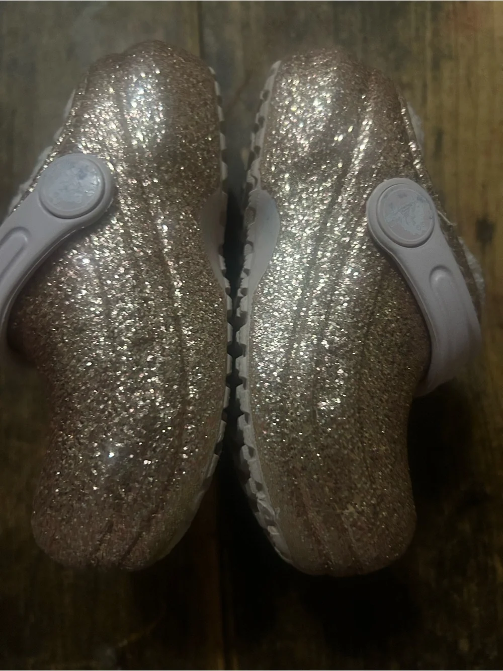 Crocs Shoes Kids Size C 6 Gold Glitter Classic Pink Faux Fur Lined Clog Slip On